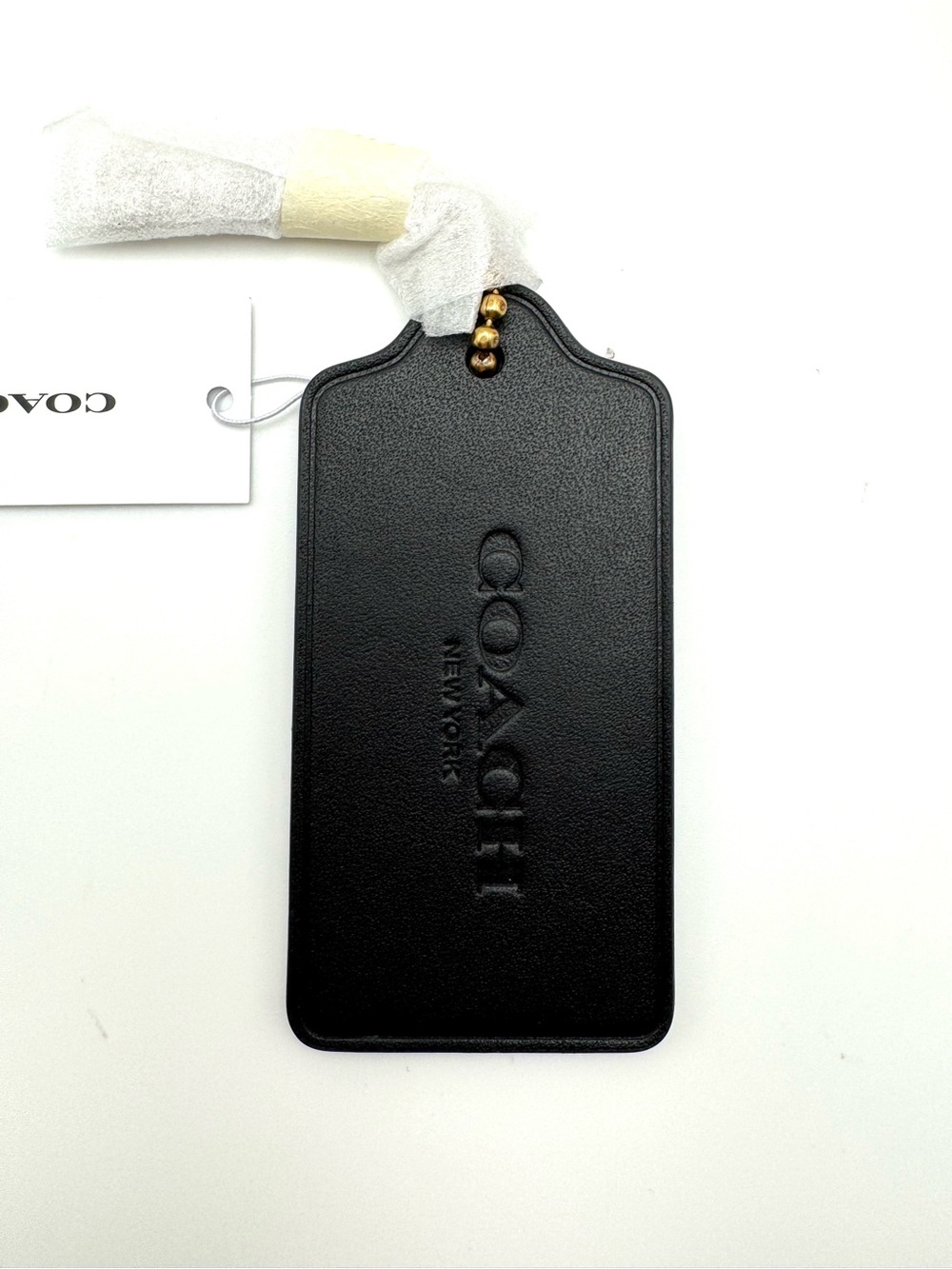Coach CBA17 Large Black Glovetanned Leather Hangtag Bag Charm Gold Chain NWT OS